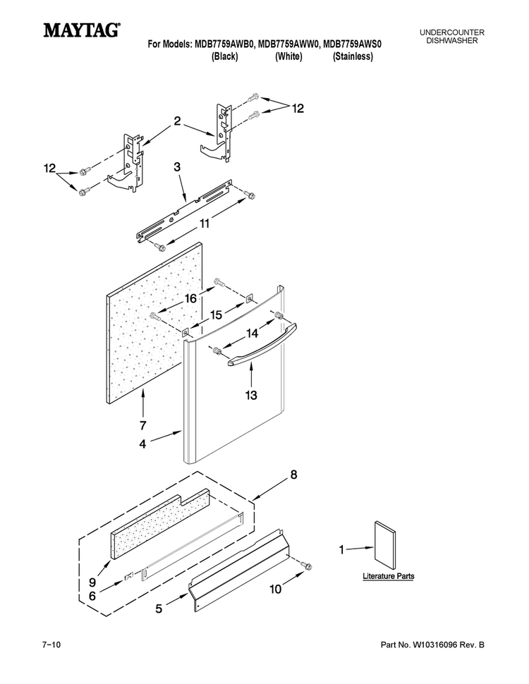 Door And Panel Parts Diagram and Parts List for MDB7759AWS0  Maytag Dishwasher