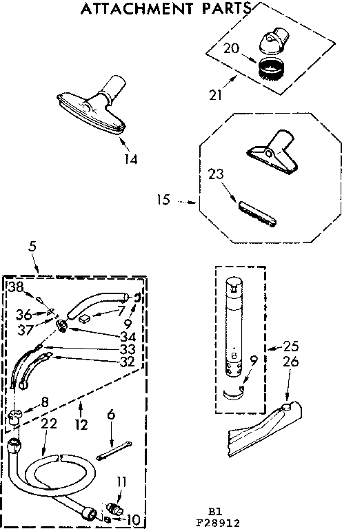 Attachment Parts Diagram and Parts List for 11628912  Kenmore Canister Vacuum