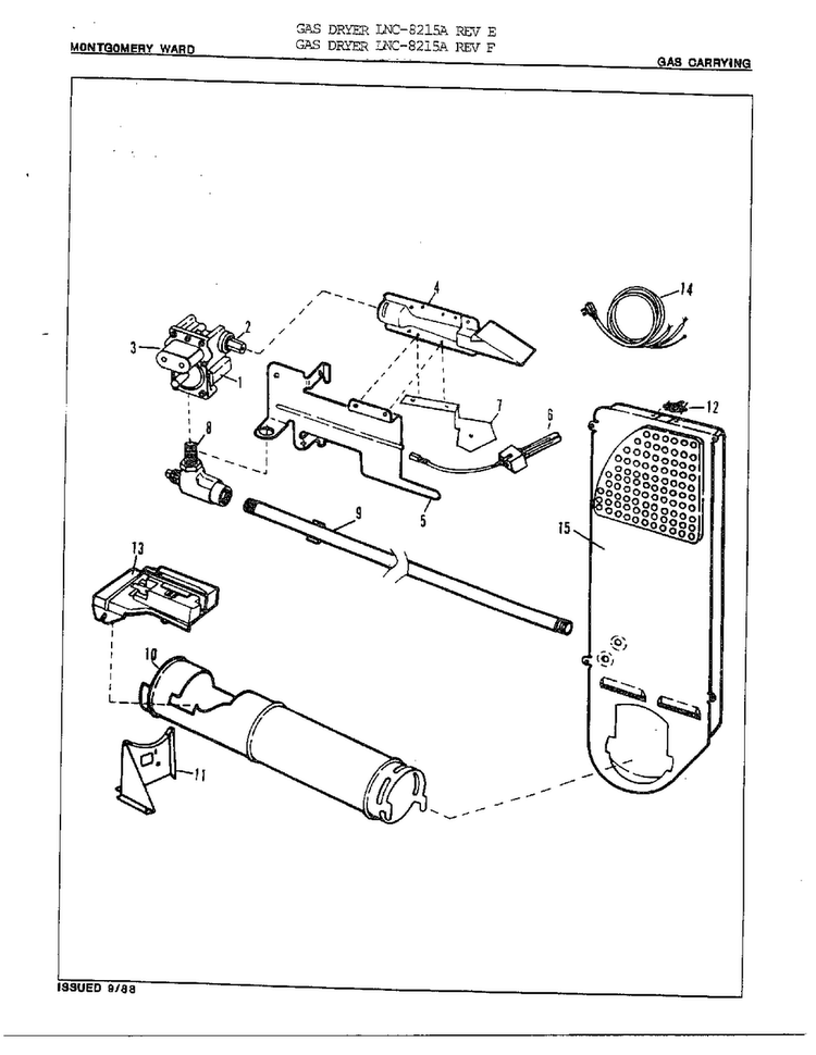 Gas Carrying Diagram and Parts List for 8215A REV F Norge Dryer