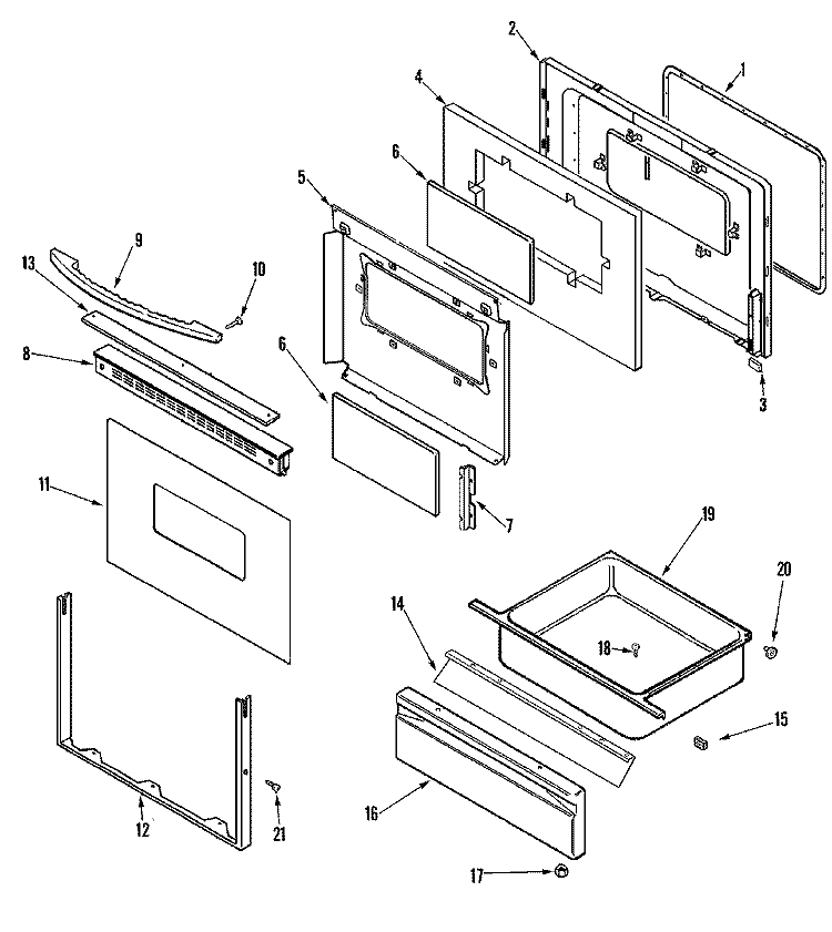 DOOR / DRAWER Diagram and Parts List for ACS4140BW  Amana Range