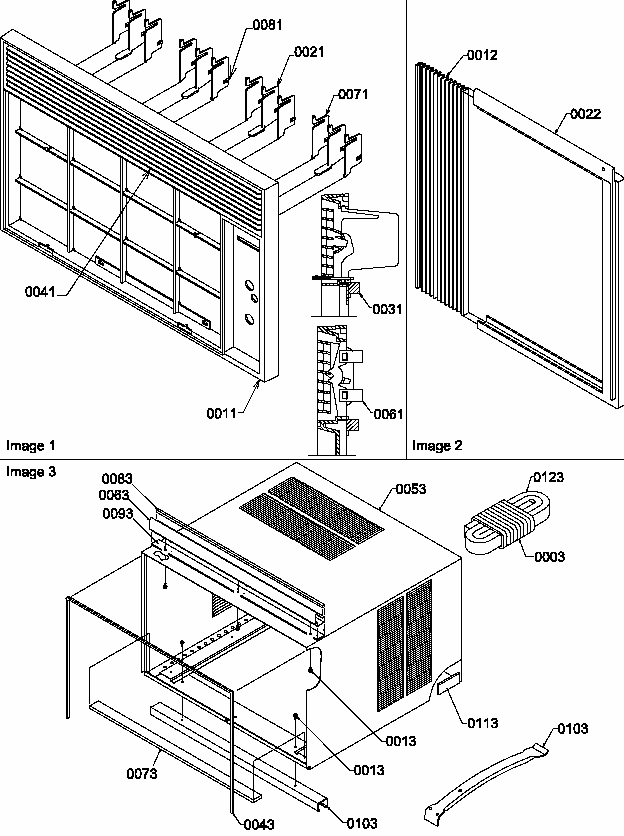 Front/outer Case Diagram and Parts List for 10QZ22RC-P1209802R  Amana Air Conditioner