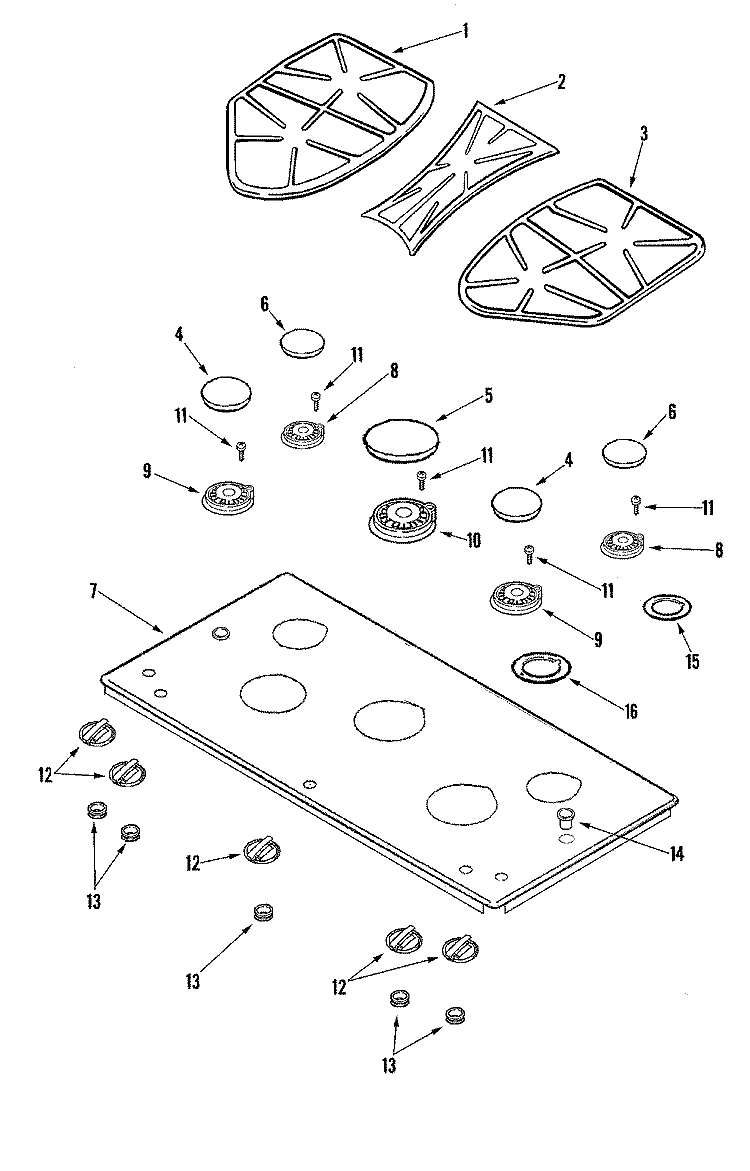 TOP ASSEMBLY Diagram and Parts List for JGC9536ADB  Jenn-Air Cooktop