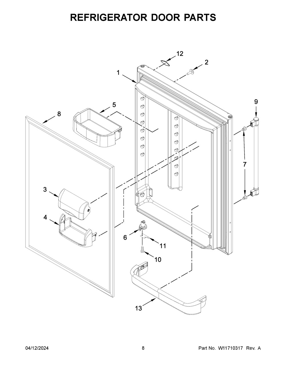 Refrigerator Door Parts Diagram and Parts List for MBF1958FEZ08  Maytag Refrigerator