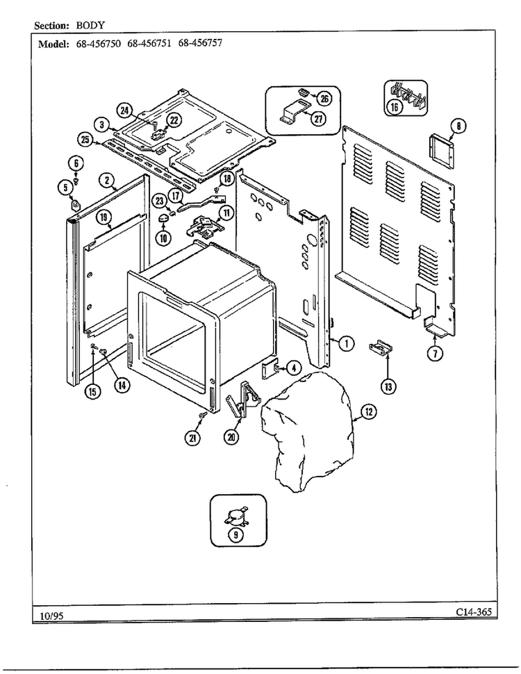 Body Diagram and Parts List for 68-456750  Magic Chef Range
