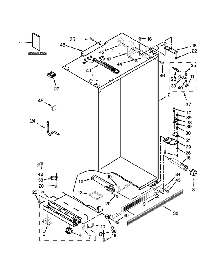 Cabinet Parts Diagram and Parts List for JS48SSDUDE00  Jenn-Air Refrigerator
