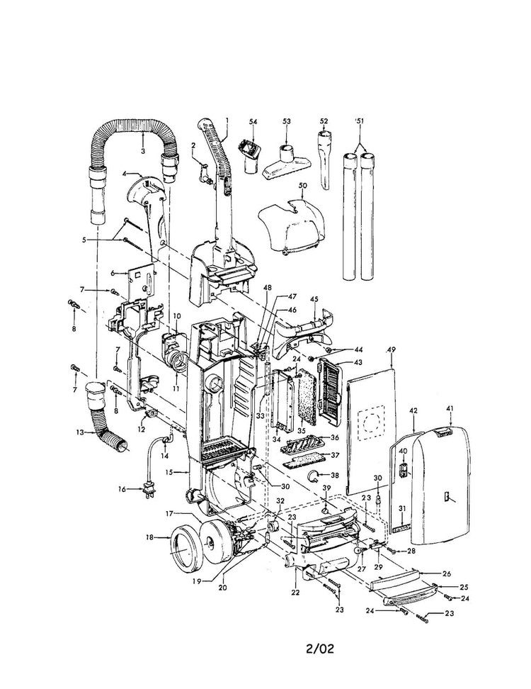Canister And Handle Diagram and Parts List for U5446-990  Hoover Upright Vacuum