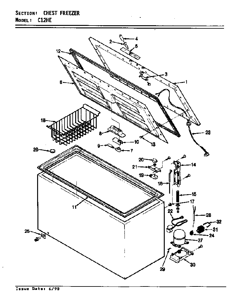 Chest Freezer Diagram and Parts List for C12HE V5ZU3 Maytag Refrigerator