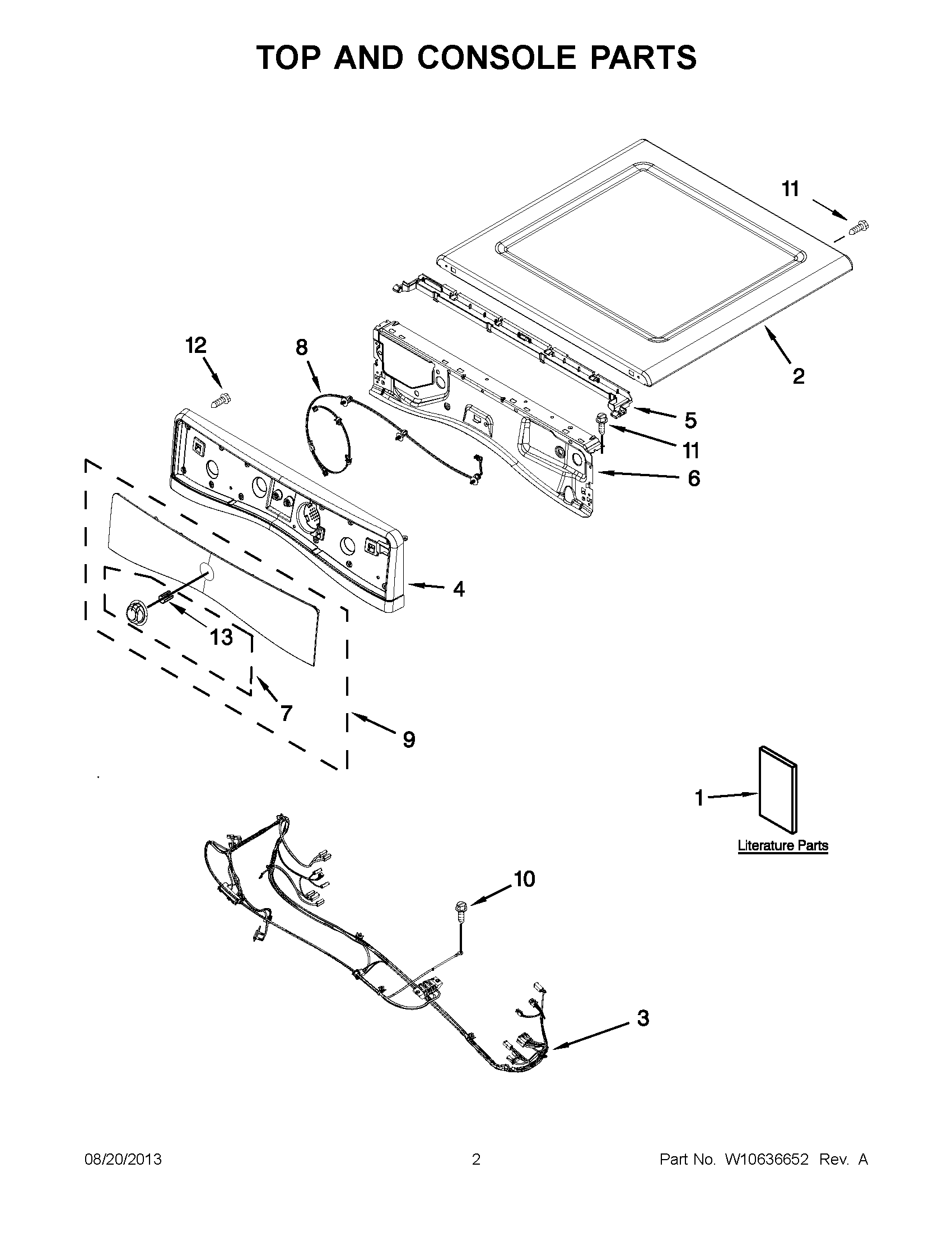 02 - TOP AND CONSOLE PARTS Diagram and Parts List for YNED5700BW0  Maytag Dryer