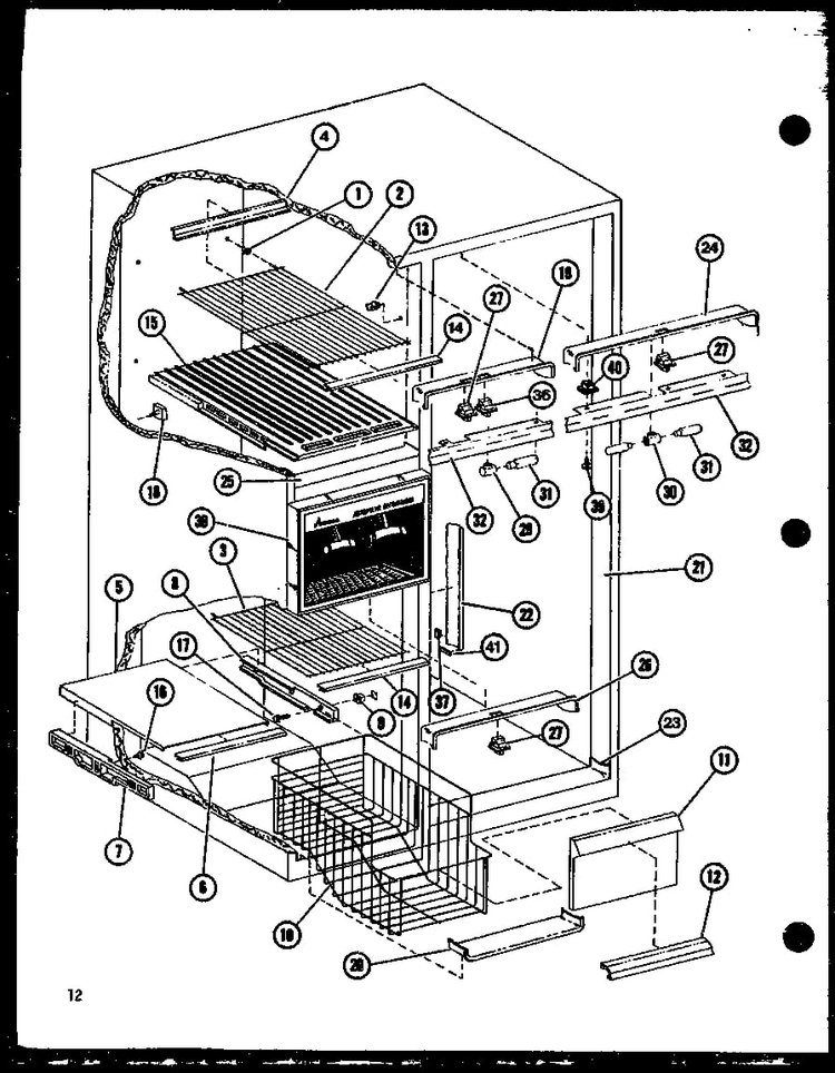 Freezer Shelves Diagram and Parts List for SLDI25F-P7642103W  Amana Refrigerator