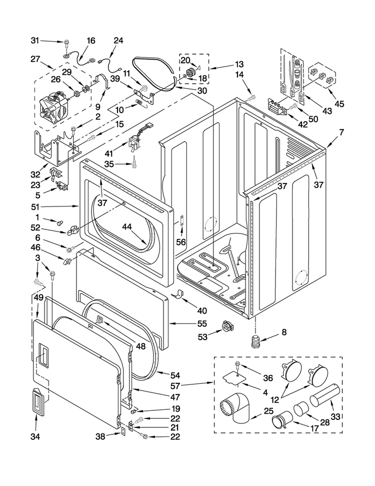 Cabinet Parts Diagram and Parts List for 3RMED4905TW1  Maytag Dryer