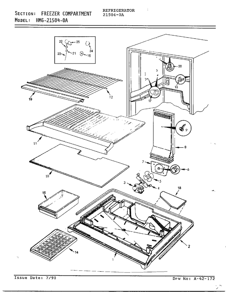 Freezer Compartment Diagram and Parts List for 21504-0A  Admiral Refrigerator