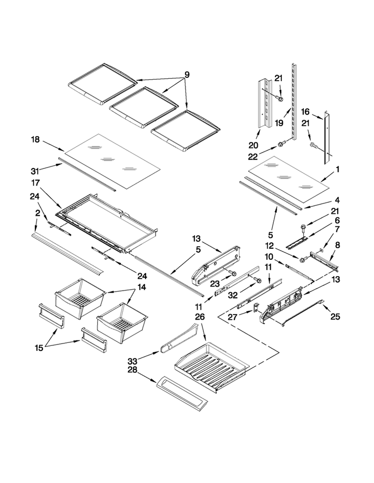 Shelf Parts Diagram and Parts List for MFI2067AES9  Maytag Refrigerator