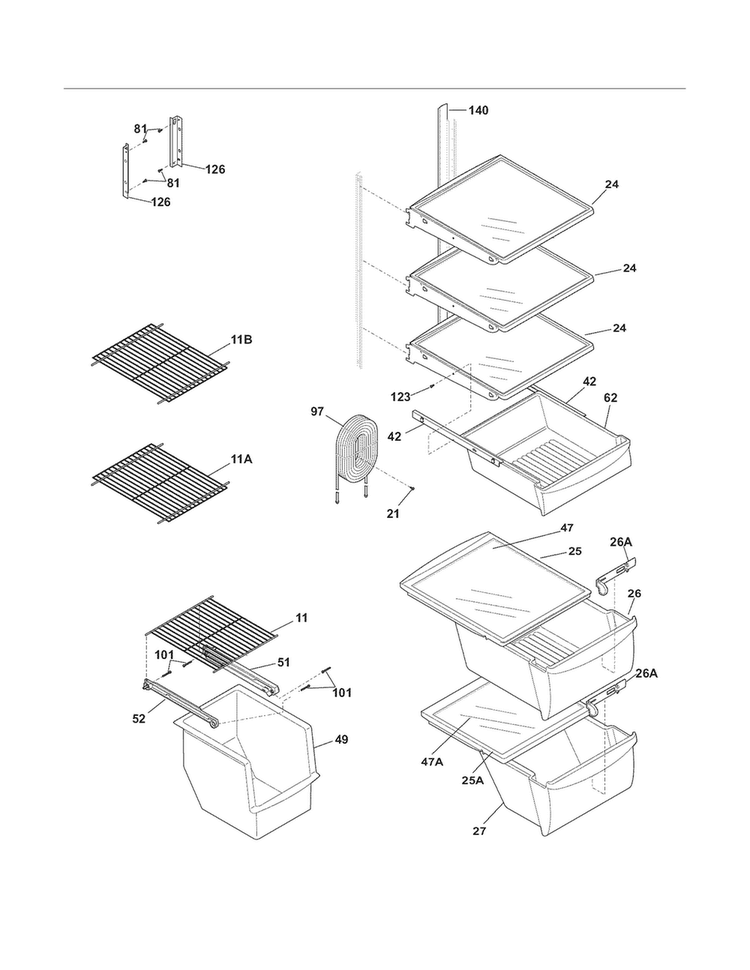 Shelves Diagram and Parts List for CRSH238MW1  Crosley Refrigerator
