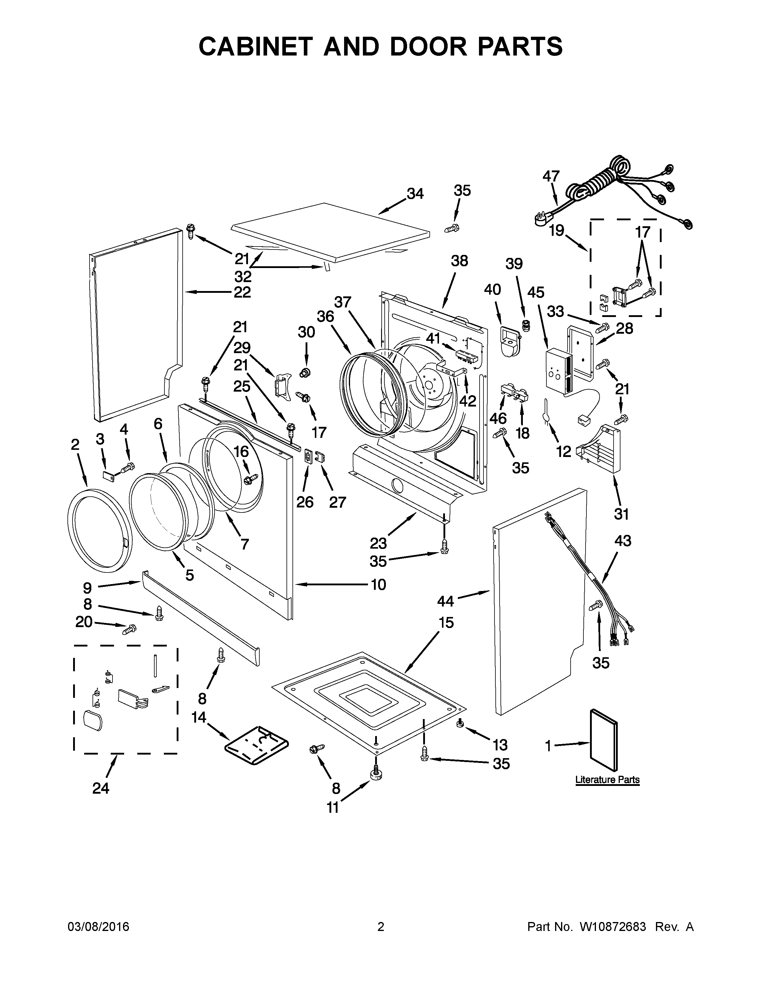 02 - CABINET AND DOOR PARTS Diagram and Parts List for YMED7500YW2  Maytag Dryer