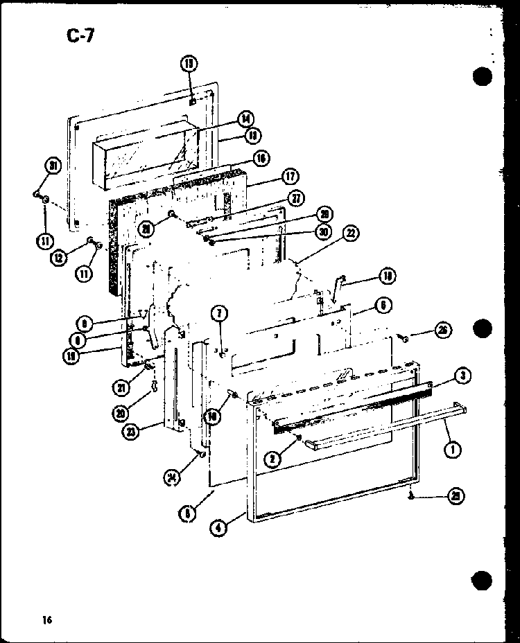 Door Diagram and Parts List for ARC-100D P85122-17S Amana Range