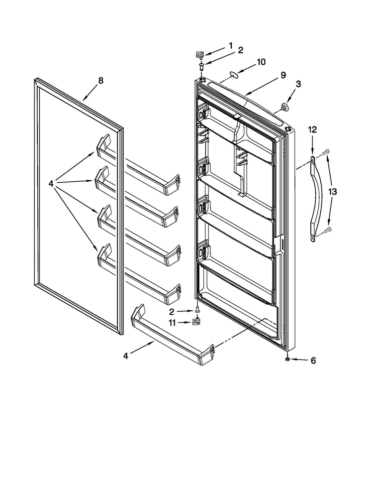 Door Parts Diagram and Parts List for AQU1613TEW04  Amana Freezer