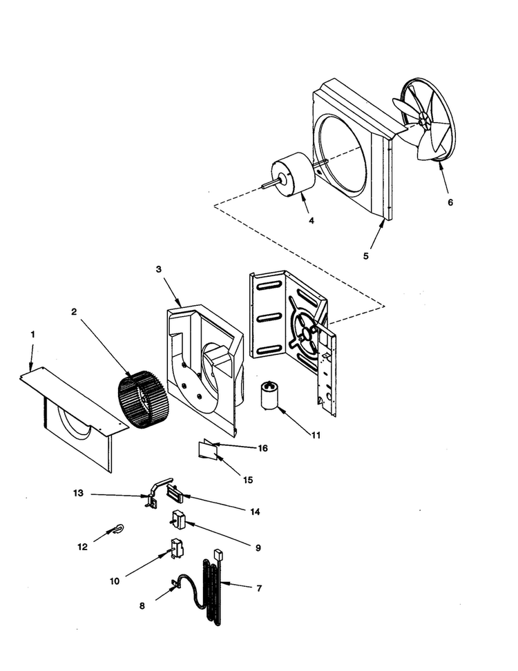 Fan And Control Assembly Diagram and Parts List for RC05890A1D REV A Amana Air Conditioner