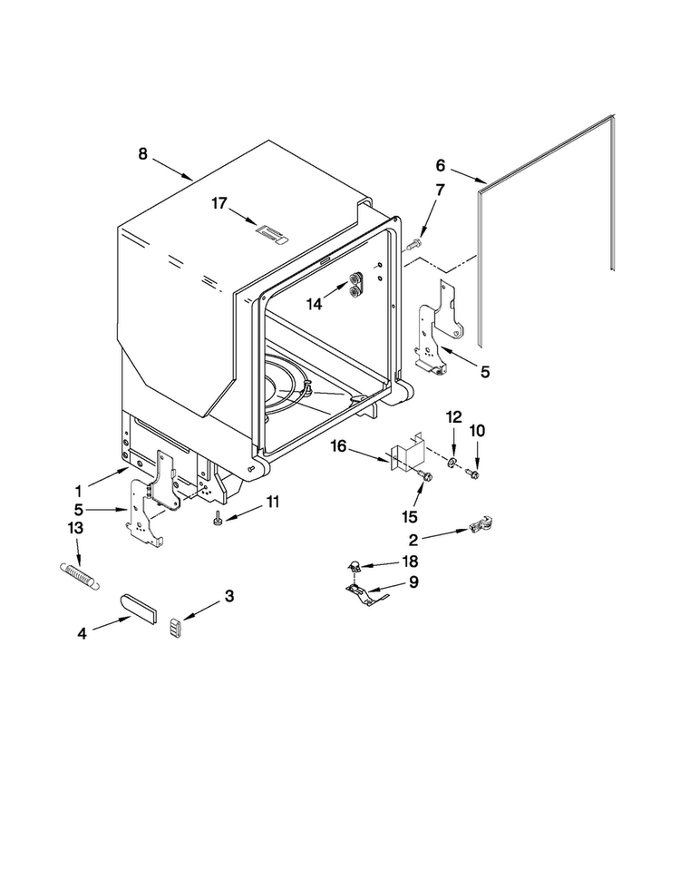 Tub And Frame Parts Diagram and Parts List for ADB1600AWS3  Amana Dishwasher