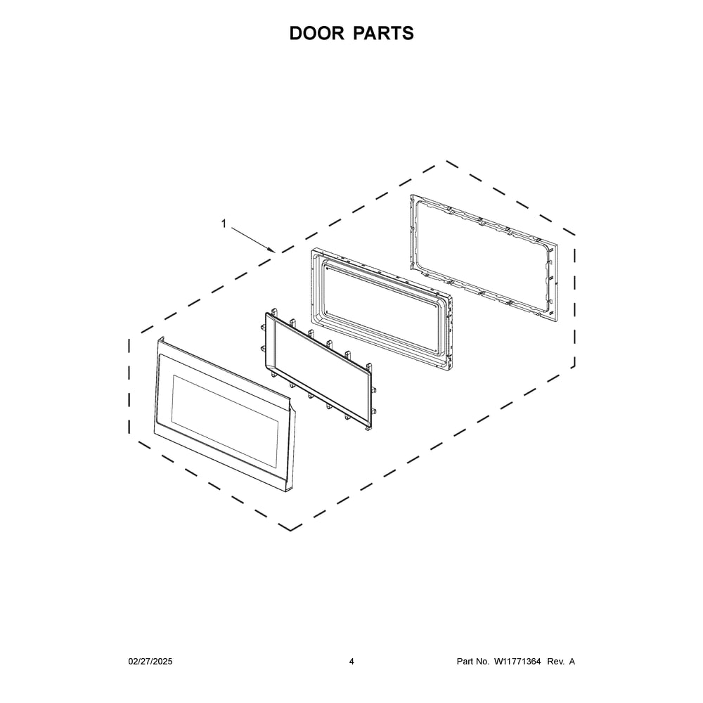 Door Parts Diagram and Parts List for YAMV2307PFW11  Amana Range Hood