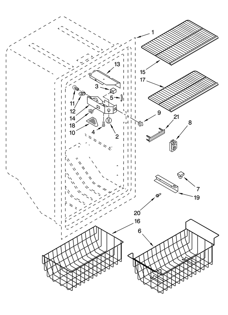 Liner Parts Diagram and Parts List for AQU2027BRW03  Amana Freezer