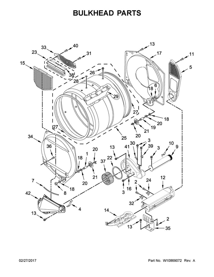 Bulkhead Parts Diagram and Parts List for MDE20CSAGW0  Maytag Dryer