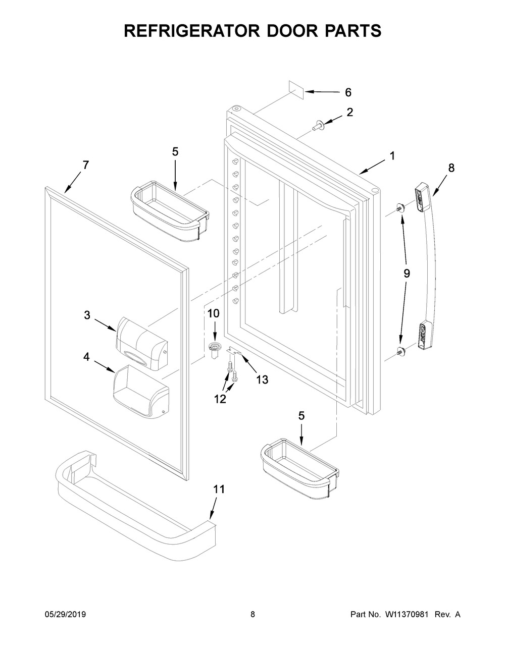 Refrigerator Door Parts Diagram and Parts List for ABB2224BRM01  Maytag Refrigerator