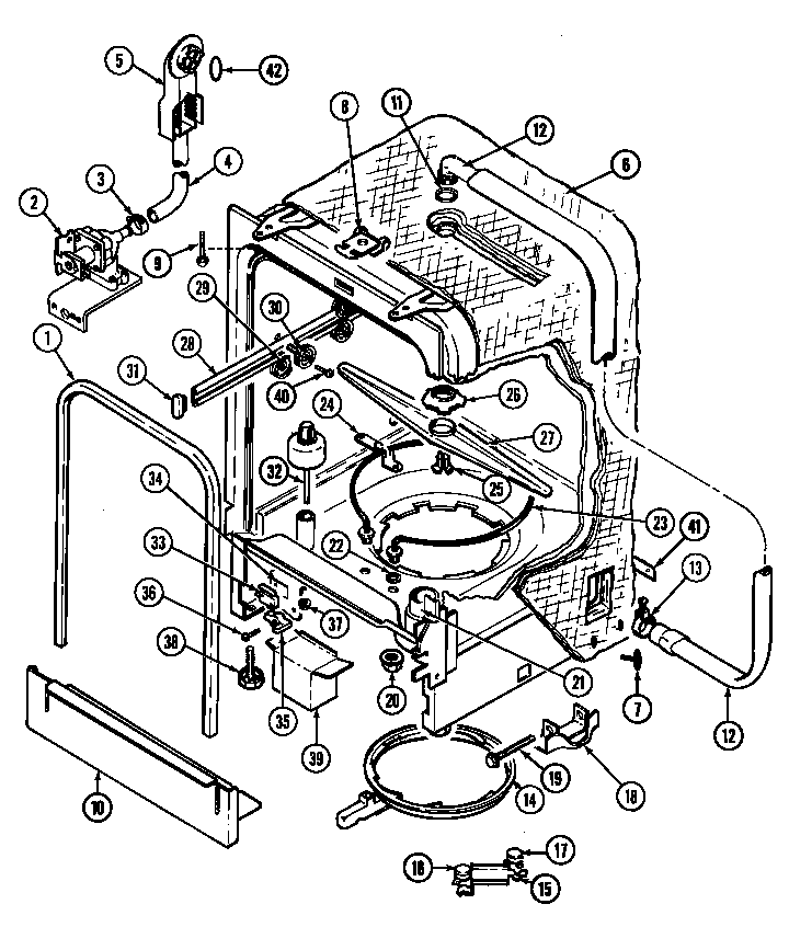 Tub Diagram and Parts List for DWU9921AAM  Maytag Dishwasher