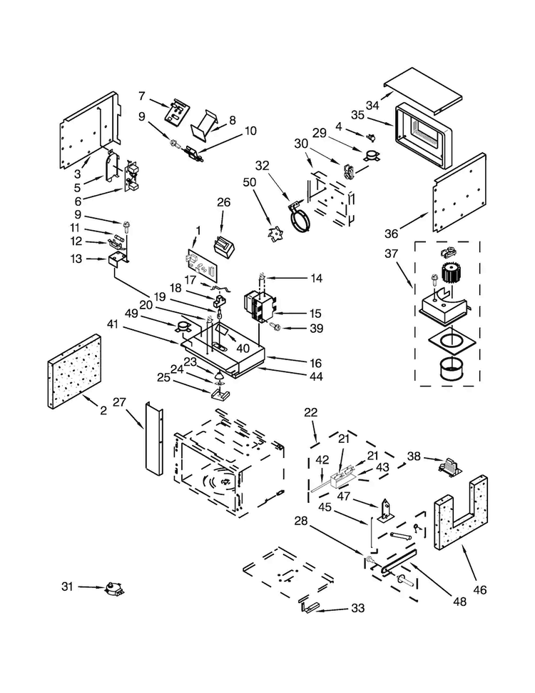 Cabinet And Stirrer Parts Diagram and Parts List for JMW3430WP02  Jenn-Air Microwave