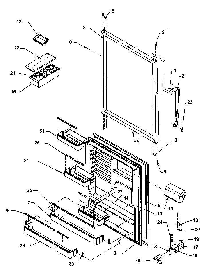 Refrigerator Door Assembly Diagram and Parts List for THI21S3W-P1194704WW  Amana Refrigerator