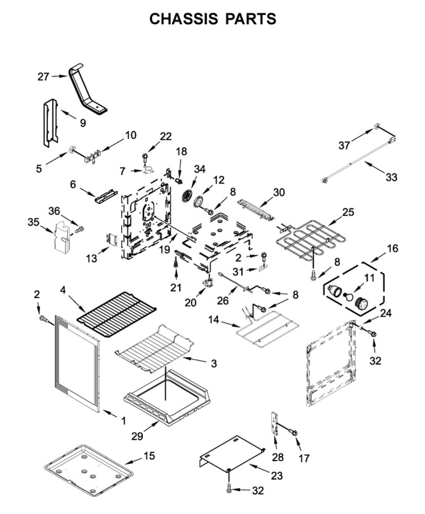 Chassis Parts Diagram and Parts List for YMER8800FB1  Maytag Range