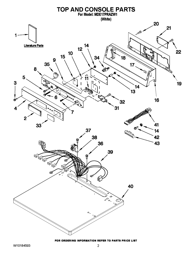 TOP AND CONSOLE PARTS Diagram and Parts List for MDE17PRAZW1  Maytag Dryer