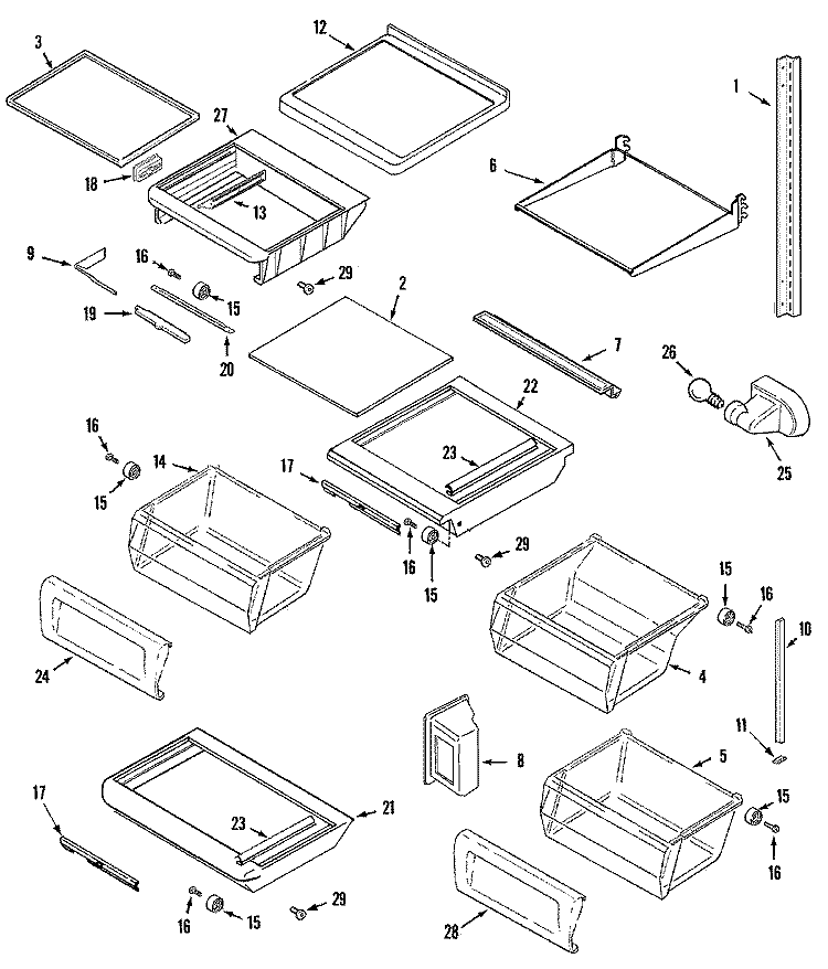 SHELVES & ACCESSORIES Diagram and Parts List for GC2227CDFW  Maytag Refrigerator