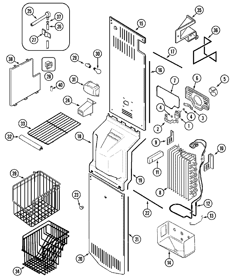 FREEZER COMPARTMENT Diagram and Parts List for KFU5755  Maytag Refrigerator