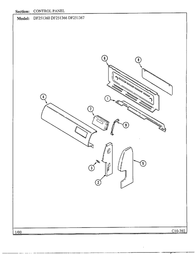 Control Panel Diagram and Parts List for DF251369  Magic Chef Range