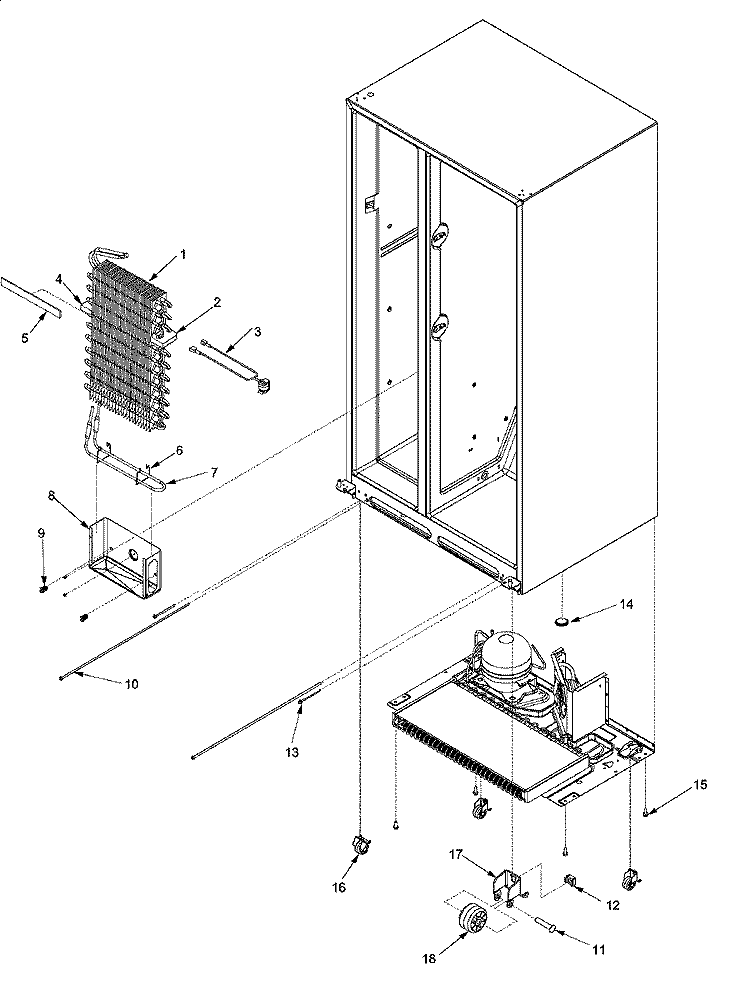 EVAPORATOR ASSY AND ROLLERS Diagram and Parts List for XRSS204BW PXRSS204BW1 Amana Refrigerator