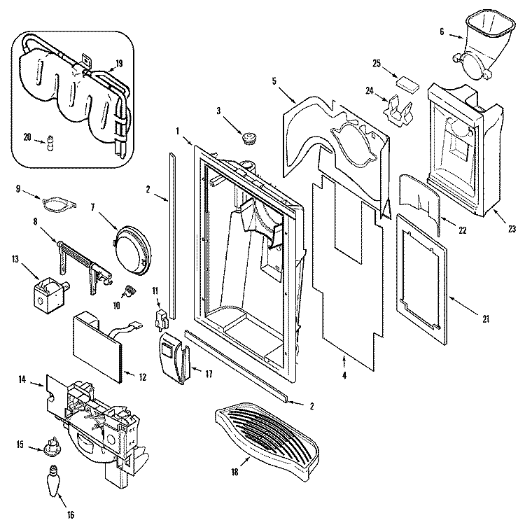 FOUNTAIN Diagram and Parts List for MSD2422GRW  Maytag Refrigerator