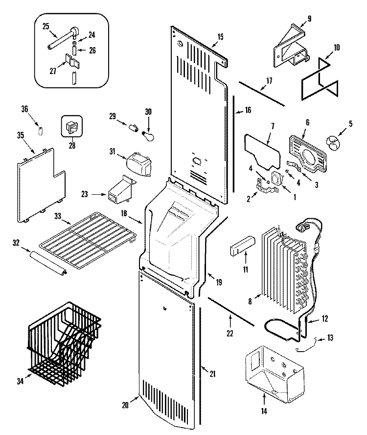 FREEZER COMPARTMENT Diagram and Parts List for MSD2734GEQ  Maytag Refrigerator