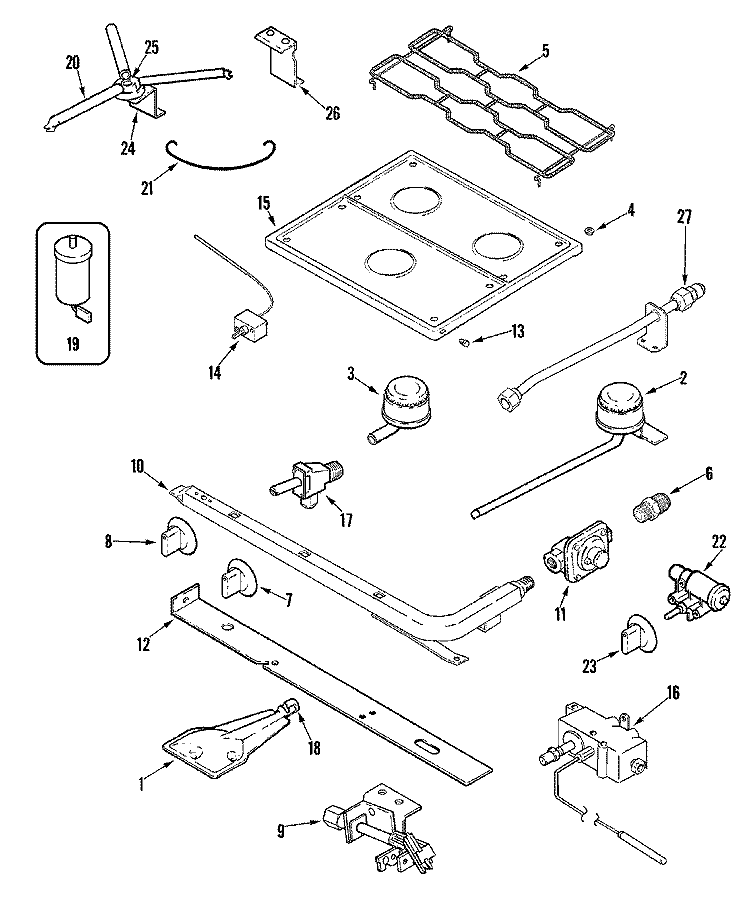 TOP & GAS CONTROLS Diagram and Parts List for CLY1628ADB  Magic Chef Range