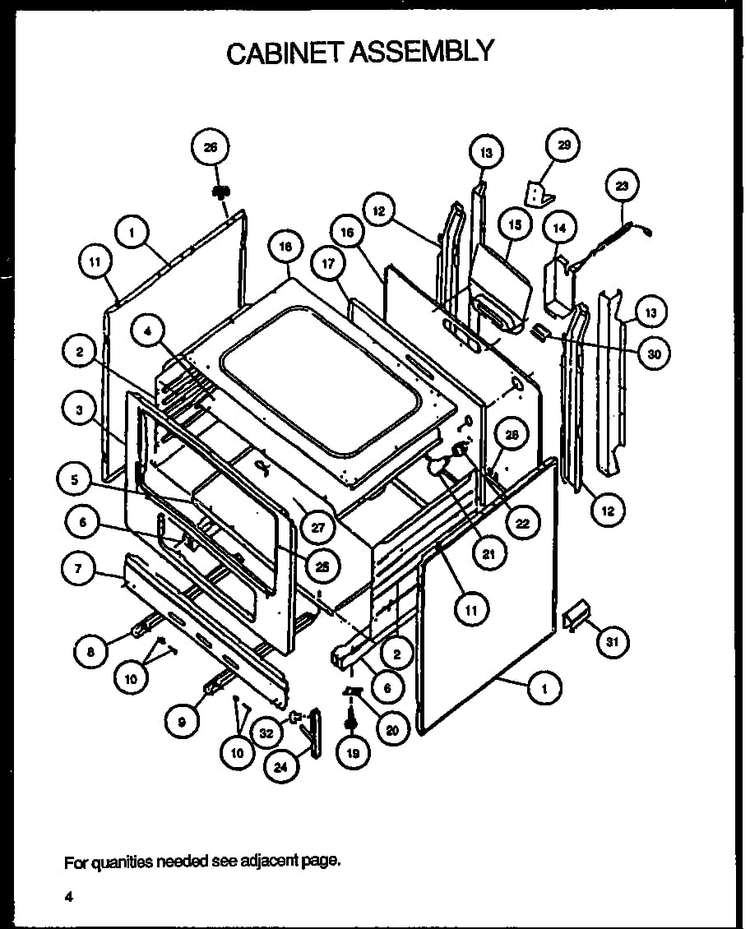 Cabinet Assembly Diagram and Parts List for SBK26FS5 P1142148NL Amana Range