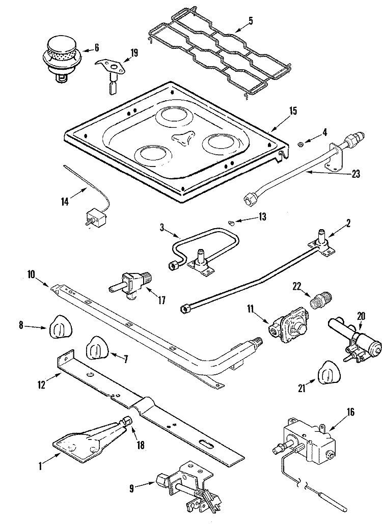 TOP & GAS CONTROLS Diagram and Parts List for ALY2289ADB  Amana Range