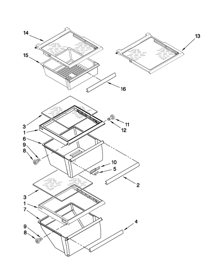 Refrigerator Shelf Parts Diagram and Parts List for MSD2274VEM02  Maytag Refrigerator