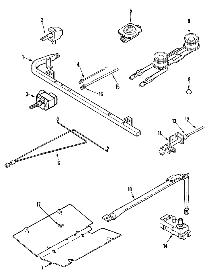 GAS CONTROLS Diagram and Parts List for LPR1115ADW  Admiral Range