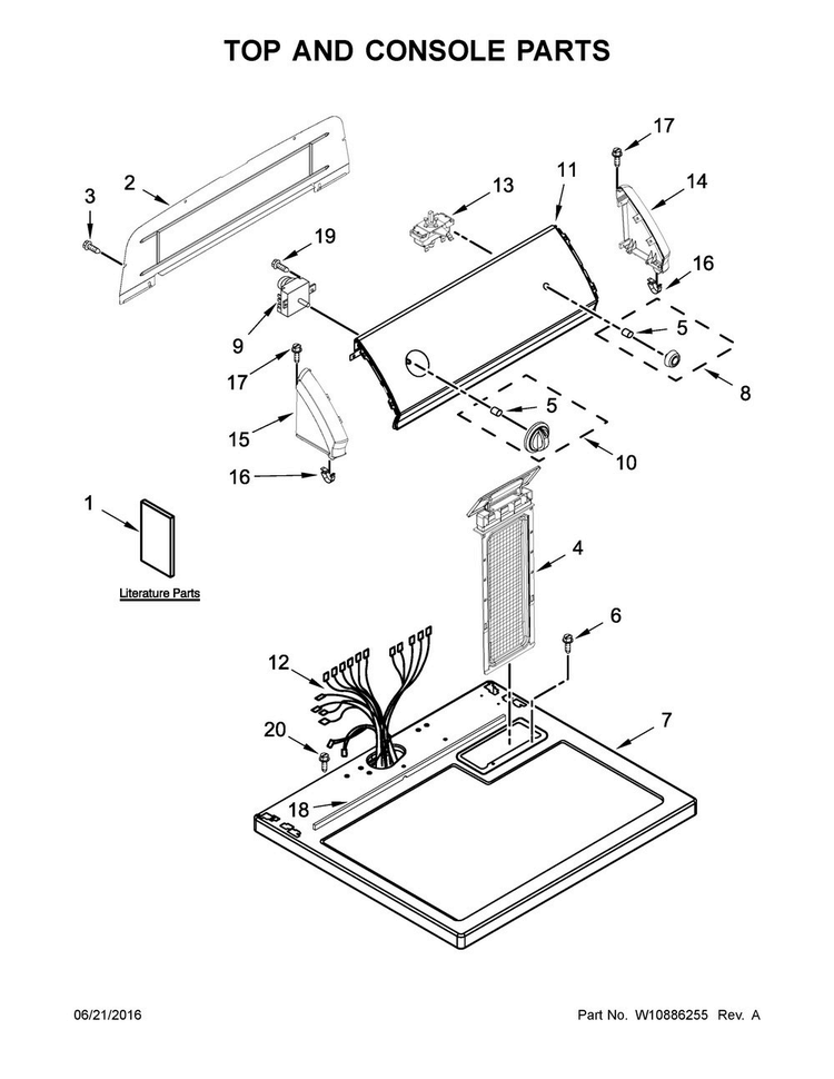 Top And Console Parts Diagram and Parts List for CGD126SDW3  Crosley Dryer