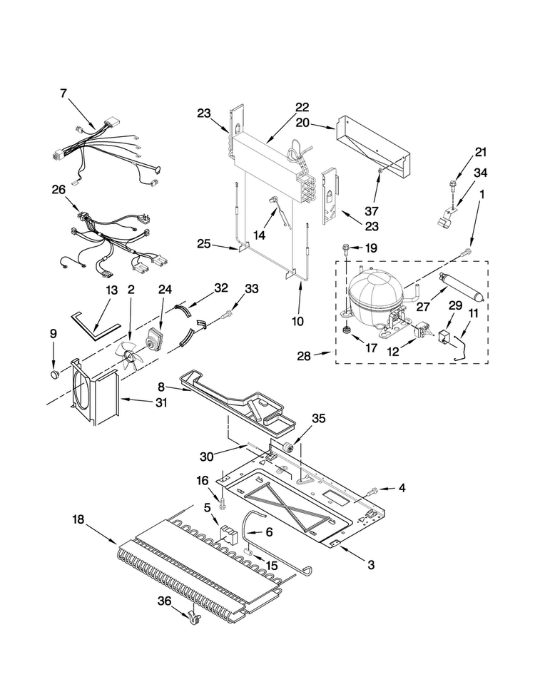 Unit Parts Diagram and Parts List for MBF2254HEQ4  Maytag Refrigerator
