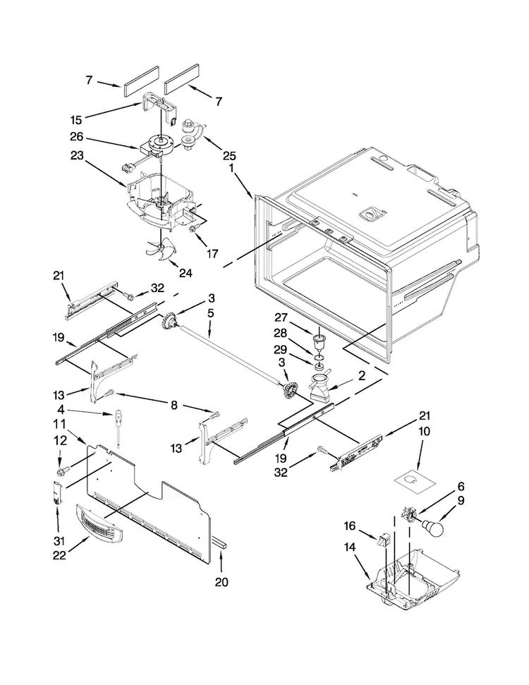 Freezer Liner Parts Diagram and Parts List for JFI2089WES9  Jenn-Air Refrigerator