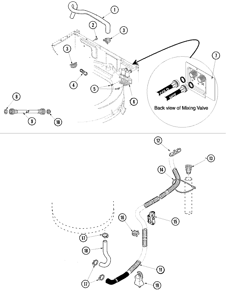 MIXING VALVE AND HOSES Diagram and Parts List for SAV515DAWW  Maytag Washer