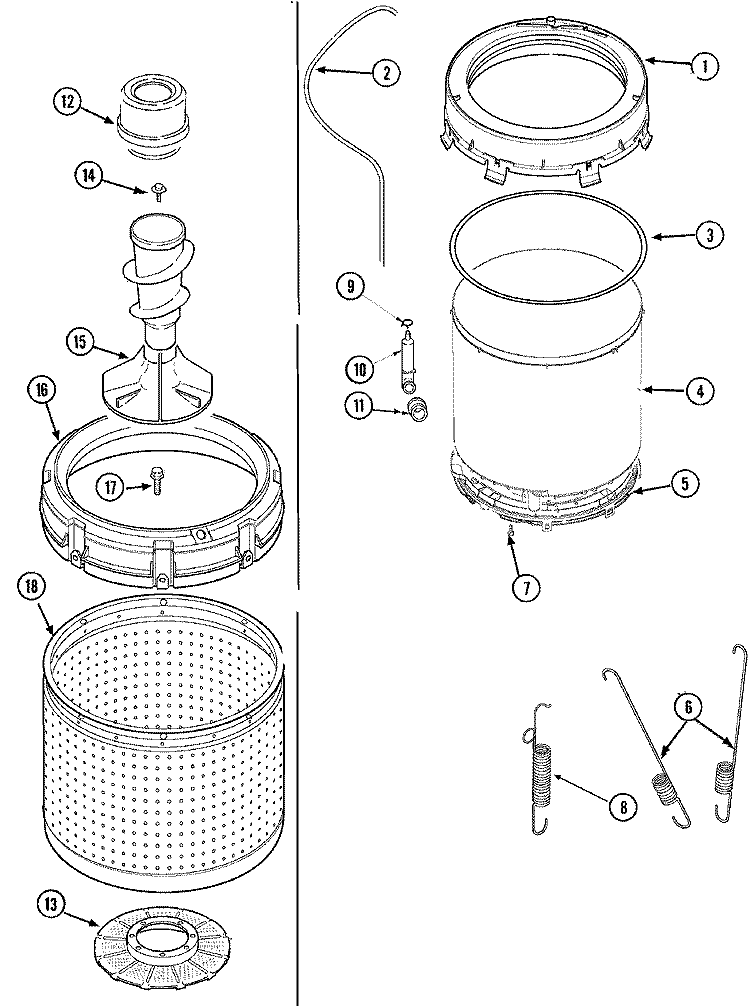 TUB (INNER & OUTER) Diagram and Parts List for SAV5710AWW  Maytag Washer