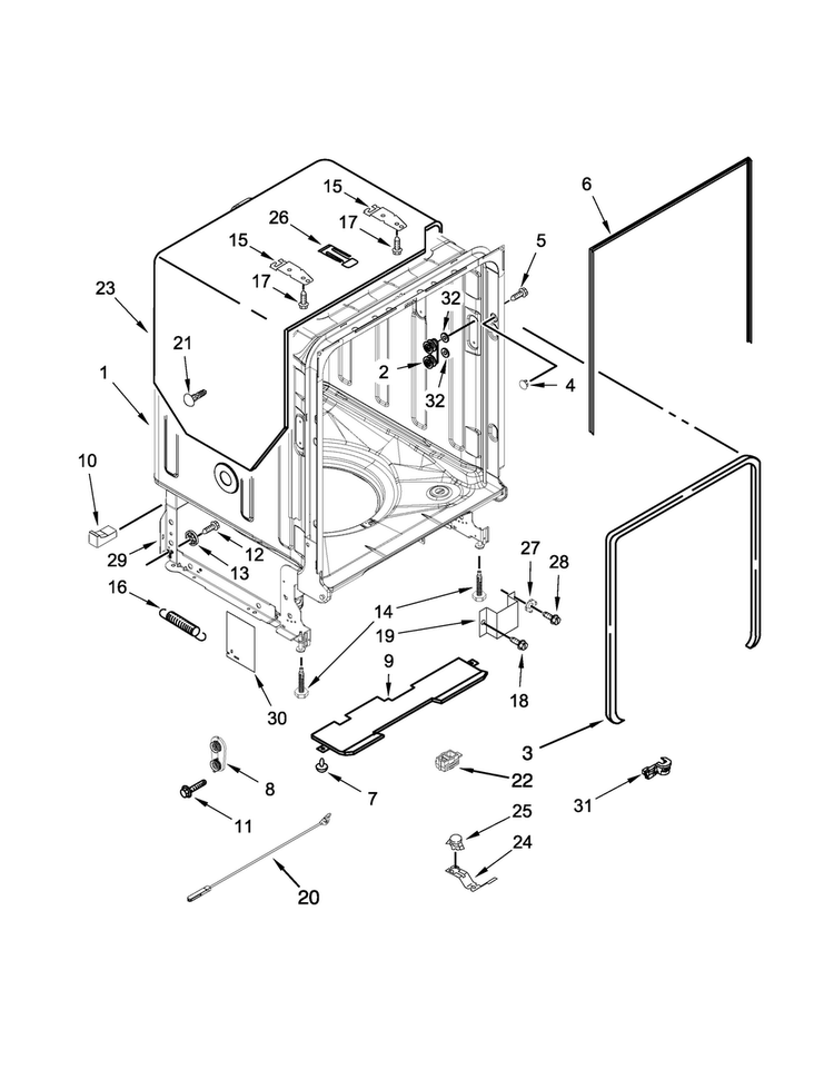 Tub And Frame Parts Diagram and Parts List for MDB5969SDE0  Maytag Dishwasher