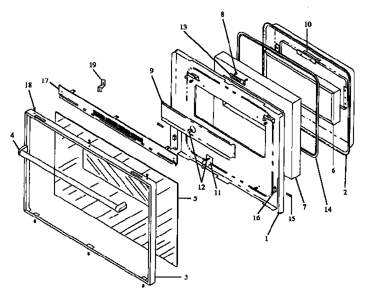 Oven Door Diagram and Parts List for ARR629L-P1142616NL  Amana Range