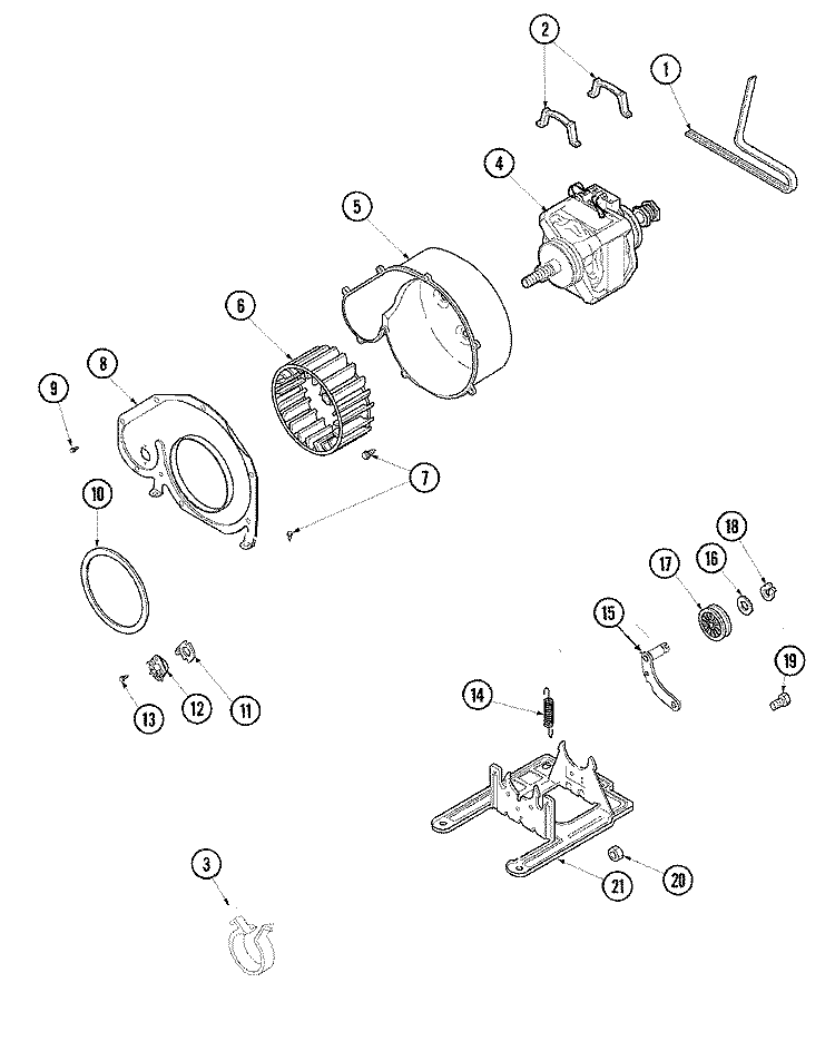MOTOR & BLOWER Diagram and Parts List for CDG9500W  Crosley Dryer
